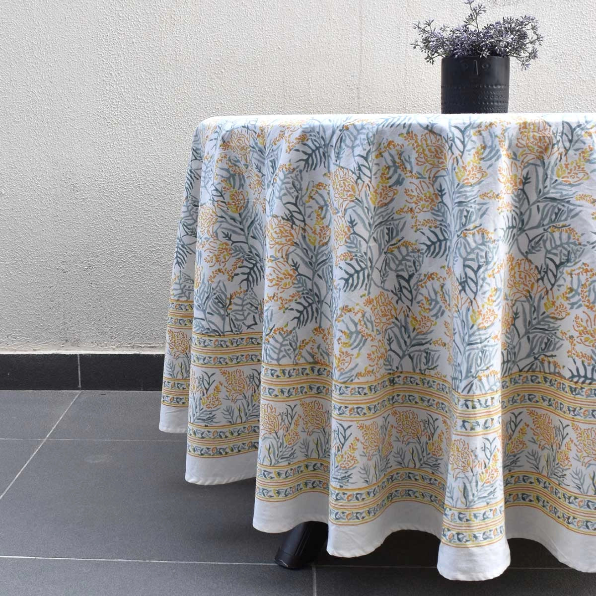 Hand Block Print Table Cover Lilas Amber