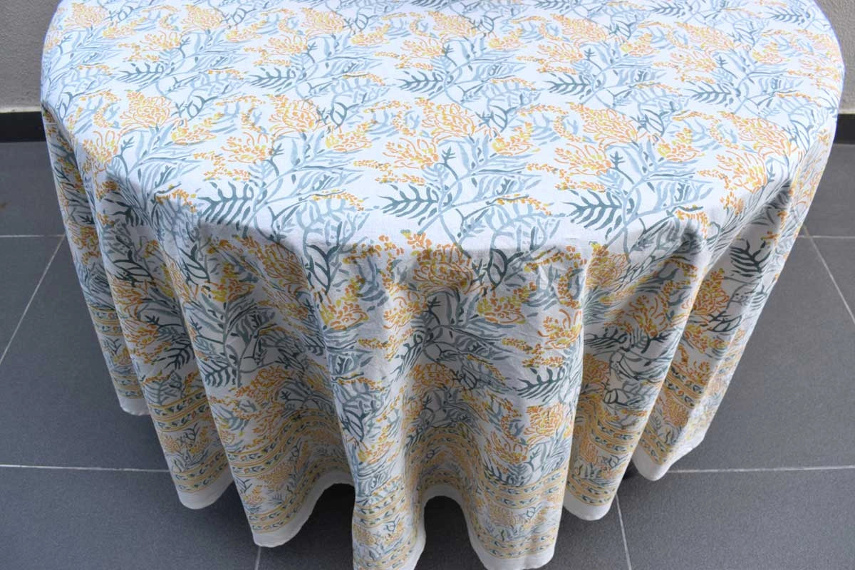 Hand Block Print Table Cover Lilas Amber