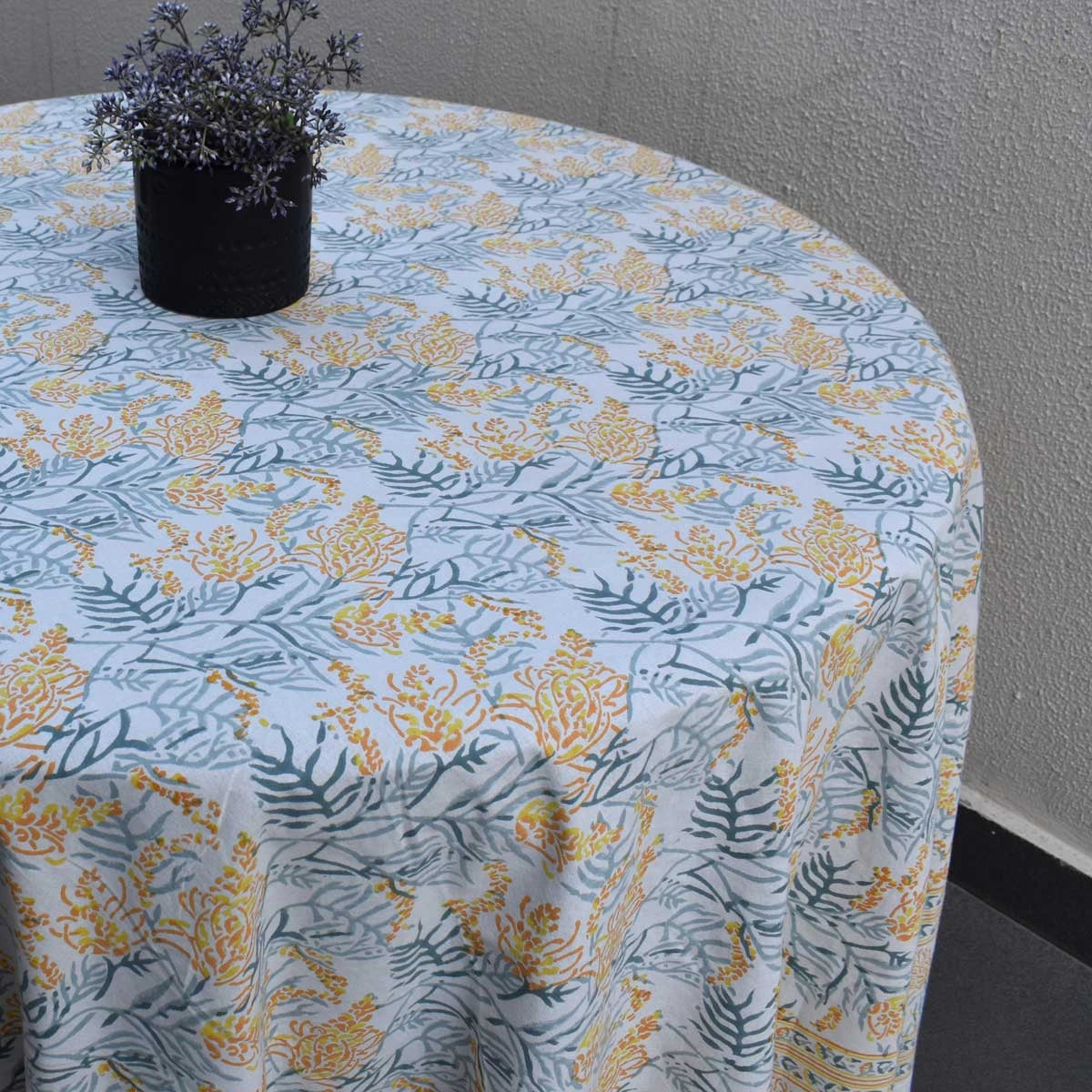 Hand Block Print Table Cover Lilas Amber