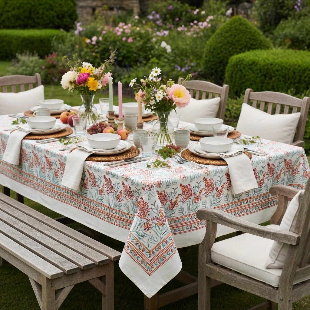 Oversized Cotton Tablecloth For Buffet Tables | Lilas Tango Lily 202508 Block Printed