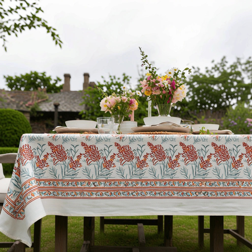 Oversized Cotton Tablecloth For Buffet Tables | Lilas Tango Lily 202508 Block Printed