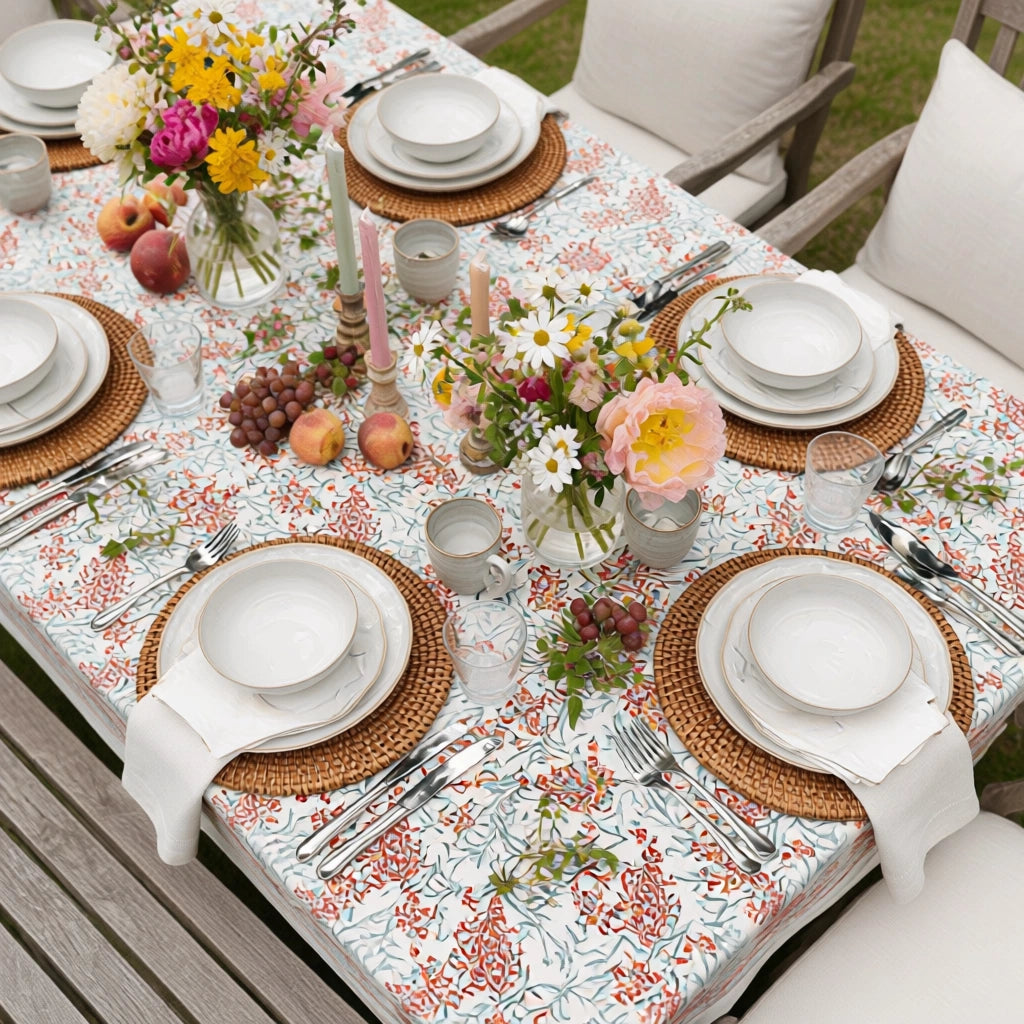 Oversized Cotton Tablecloth For Buffet Tables | Lilas Tango Lily 202508 Block Printed
