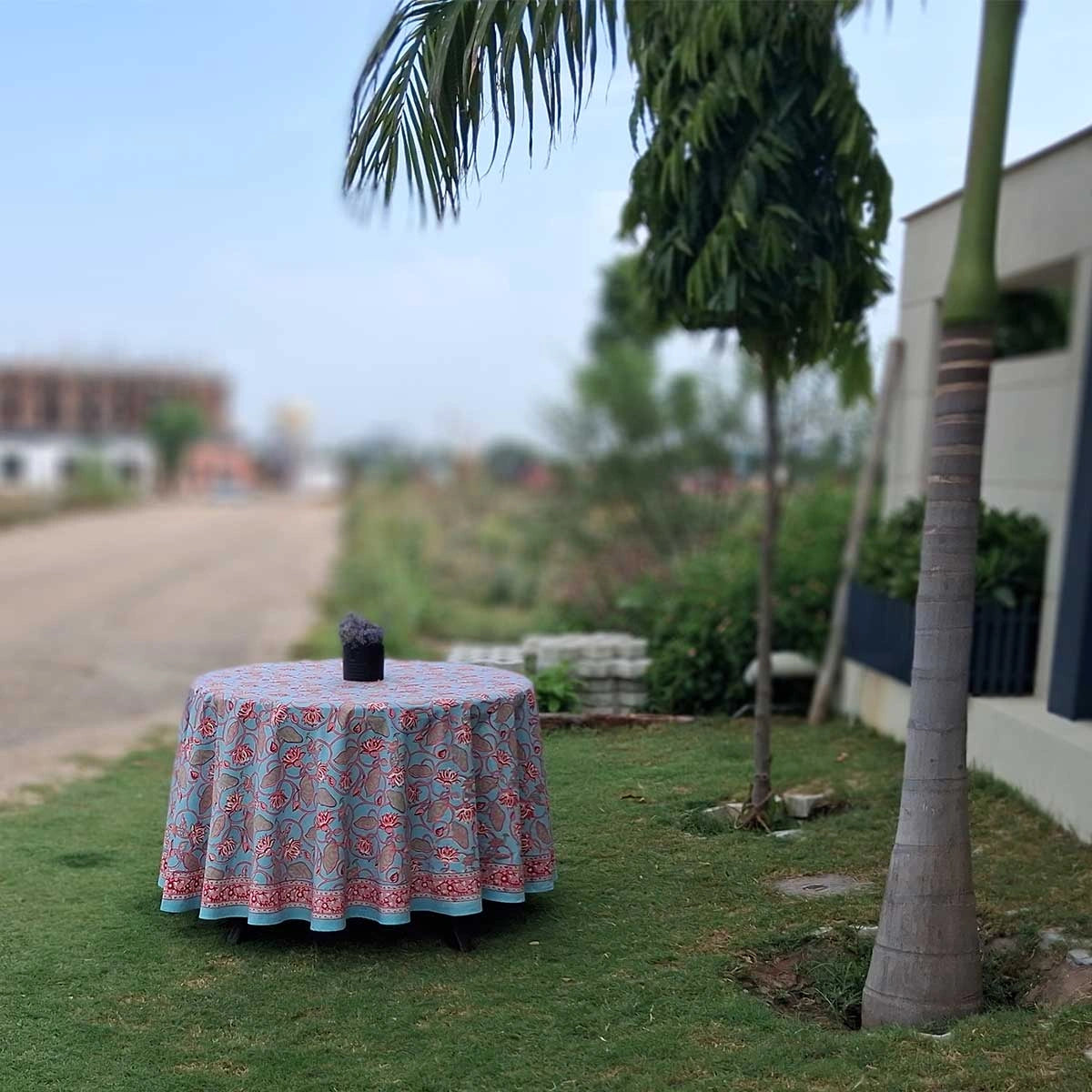 Housewarming Round Tablecloth Gift Lotus Lake Jade