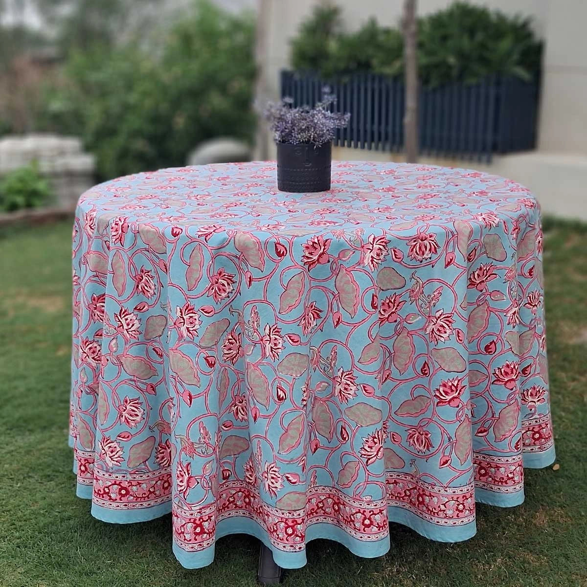 Housewarming Round Tablecloth Gift Lotus Lake Jade