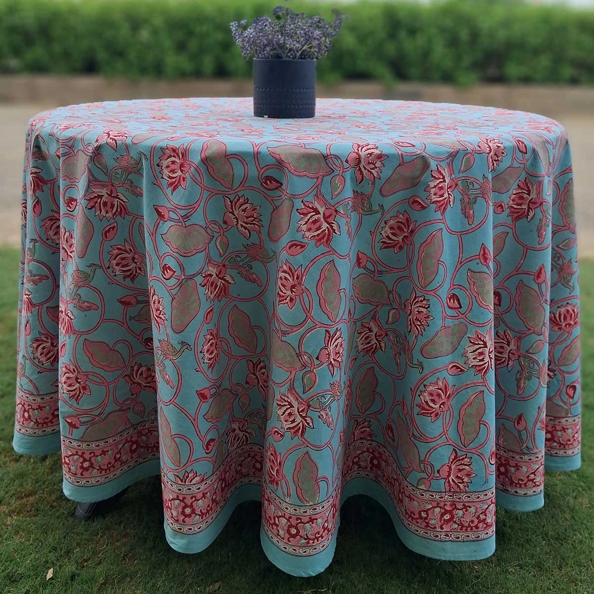Housewarming Round Tablecloth Gift Lotus Lake Jade