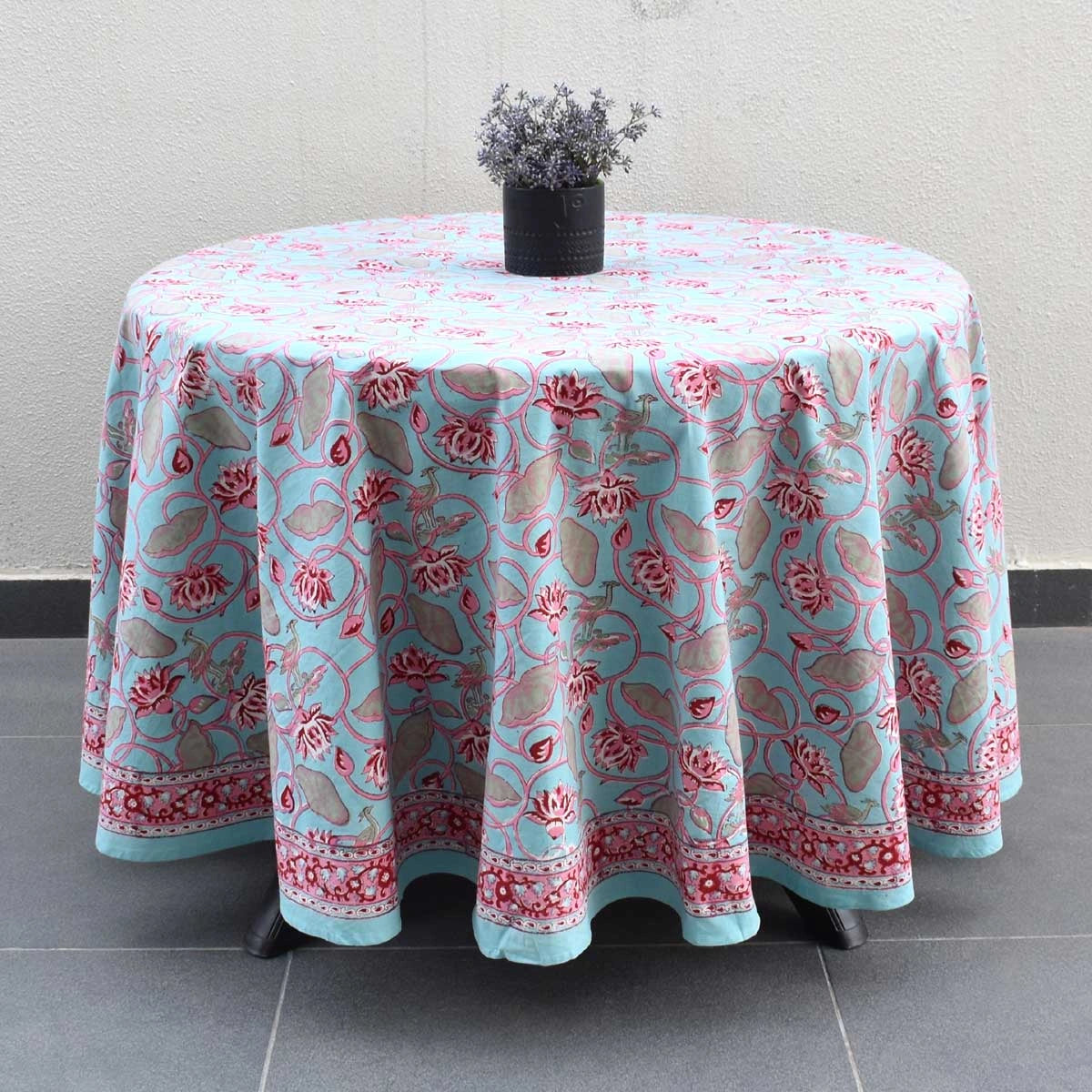 Housewarming Round Tablecloth Gift Lotus Lake Jade
