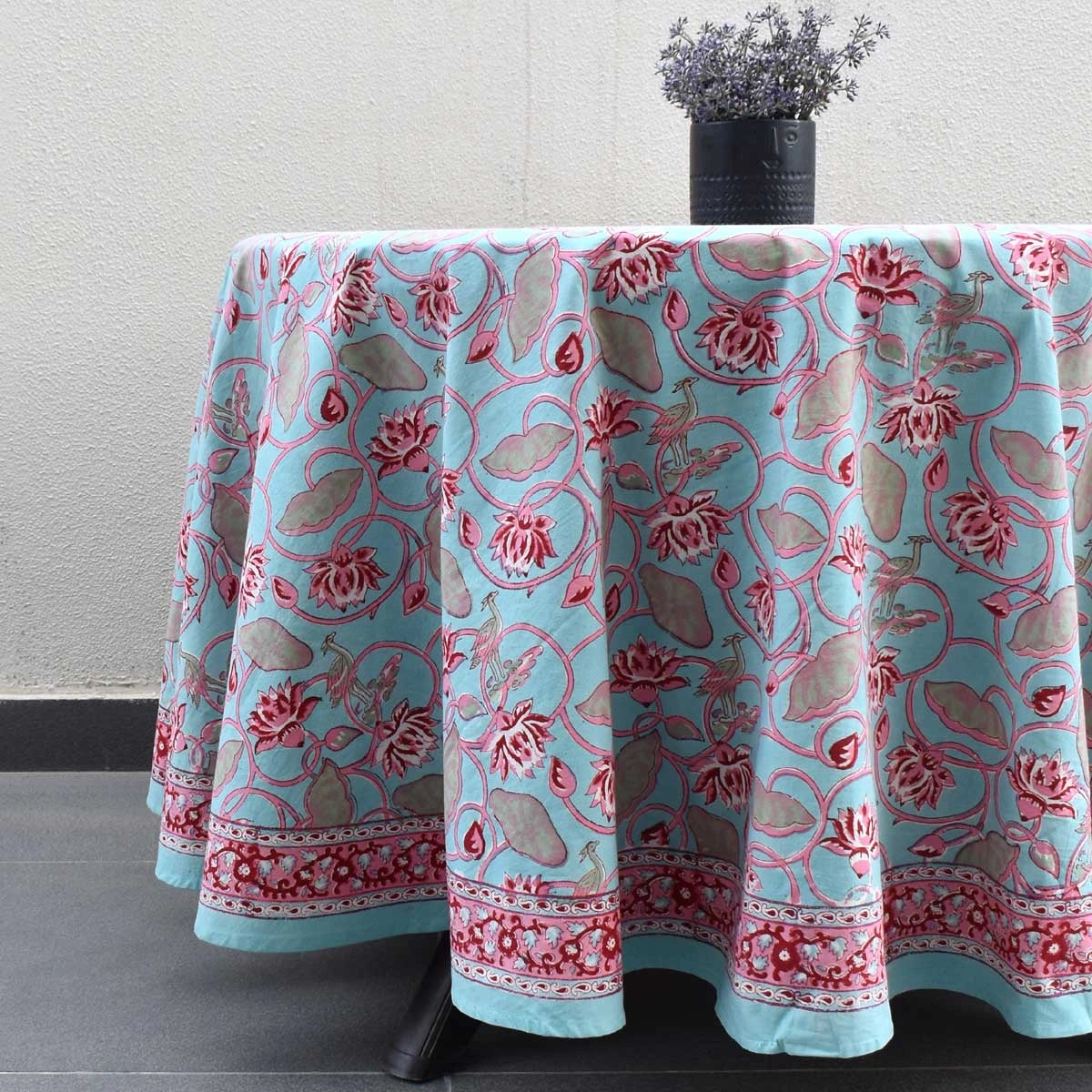 Housewarming Round Tablecloth Gift Lotus Lake Jade