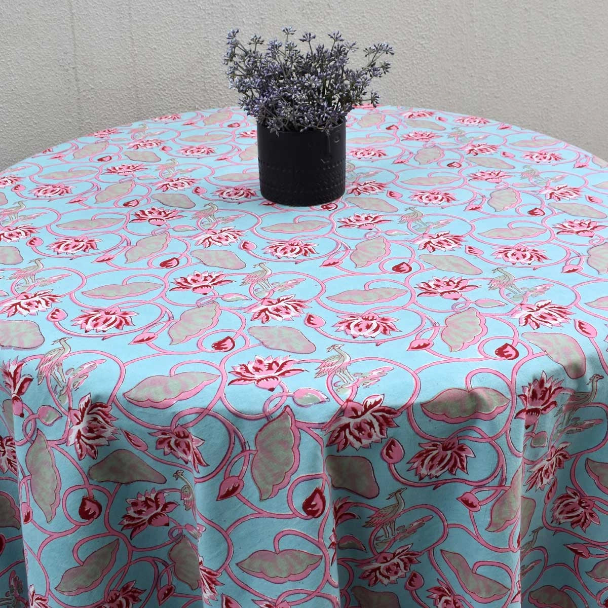Housewarming Round Tablecloth Gift Lotus Lake Jade