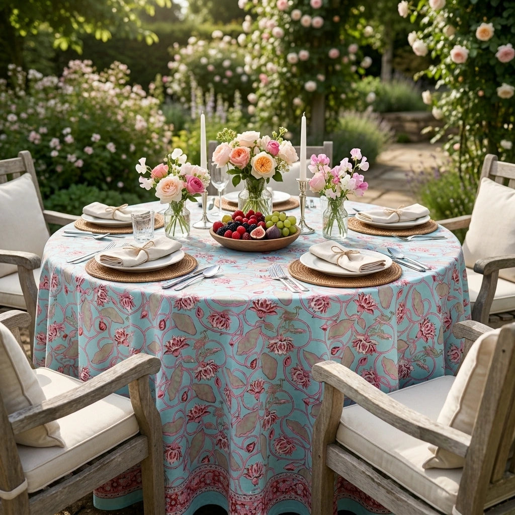 Housewarming Round Tablecloth Gift Lotus Lake Jade