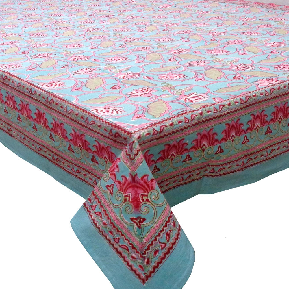 Jaipuri Razai Artisan Table Cover For 8-10 Seater | Lotus Lake Jade 202202
