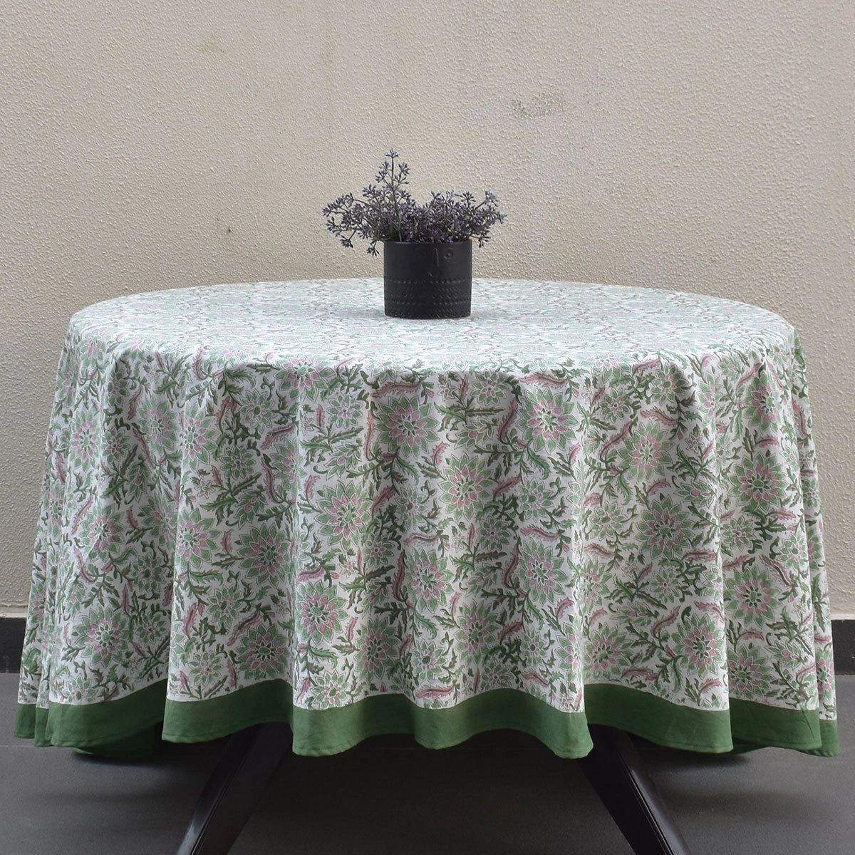 Traditional Indian Block Print Large Table Linen Madhubala Green