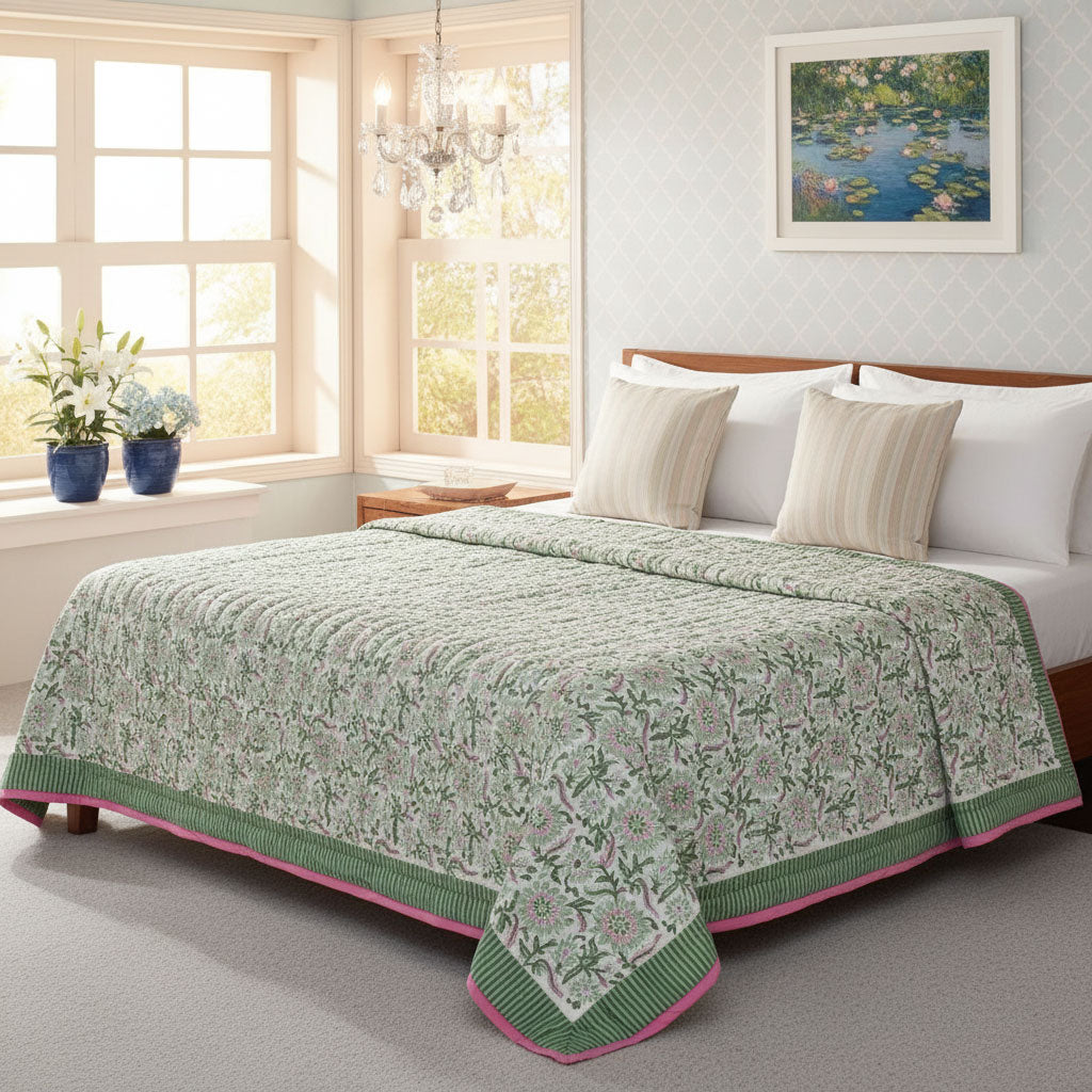 Lightweight Summer Quilt Single | Madhubala Green 202526