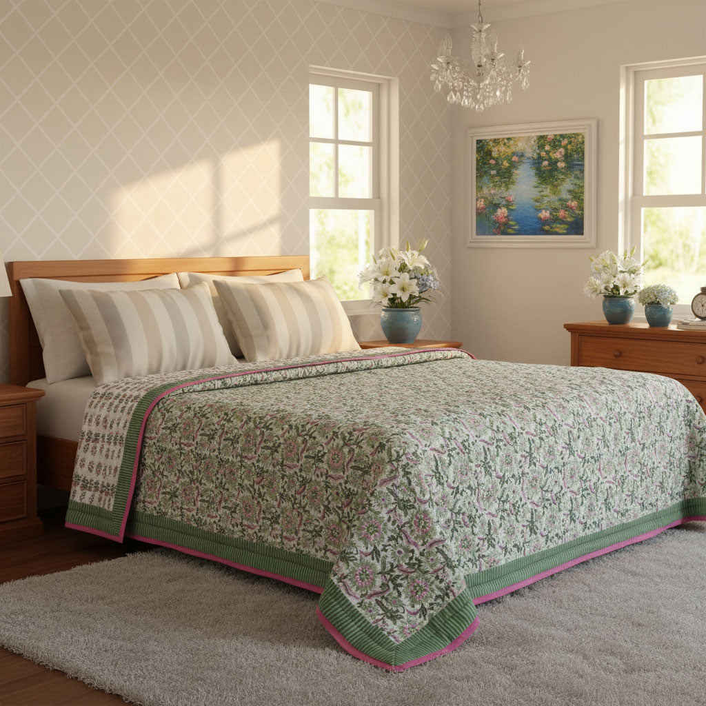 •	Jaipur Handicrafts King Size Quilt | Madhubala Green 202526