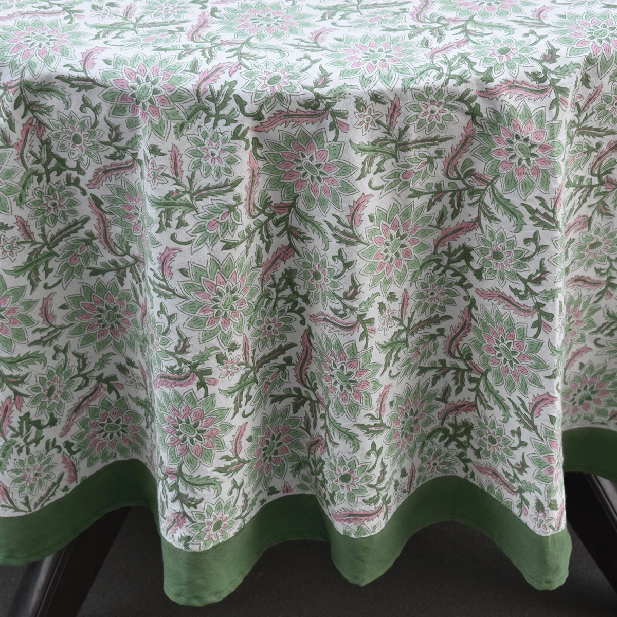 Traditional Indian Block Print Large Table Linen Madhubala Green