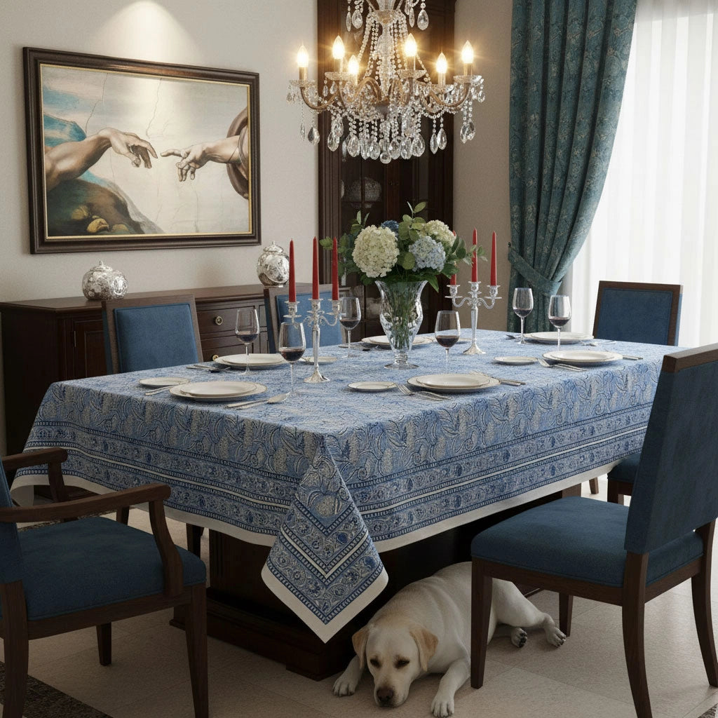 Oversized Cotton Tablecloth For Buffet Tables | Meadow Song Blue 202513