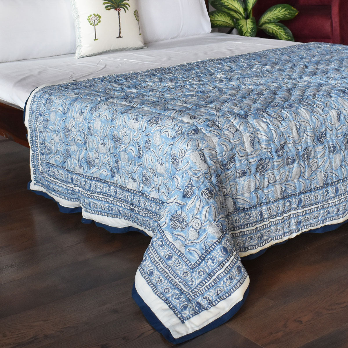 Jaipur Quilt For Single Bed | Meadow Song Blue 202513