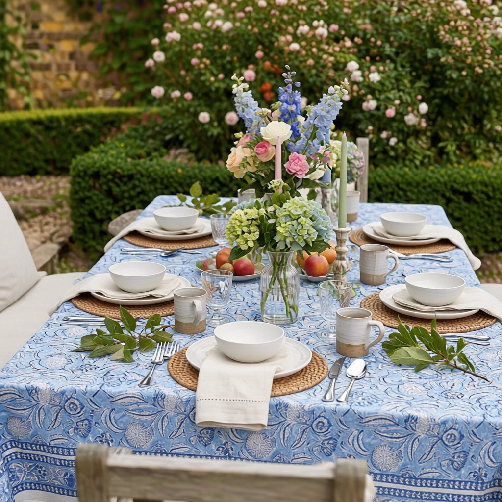 Oversized Cotton Tablecloth For Buffet Tables | Meadow Song Blue 202513