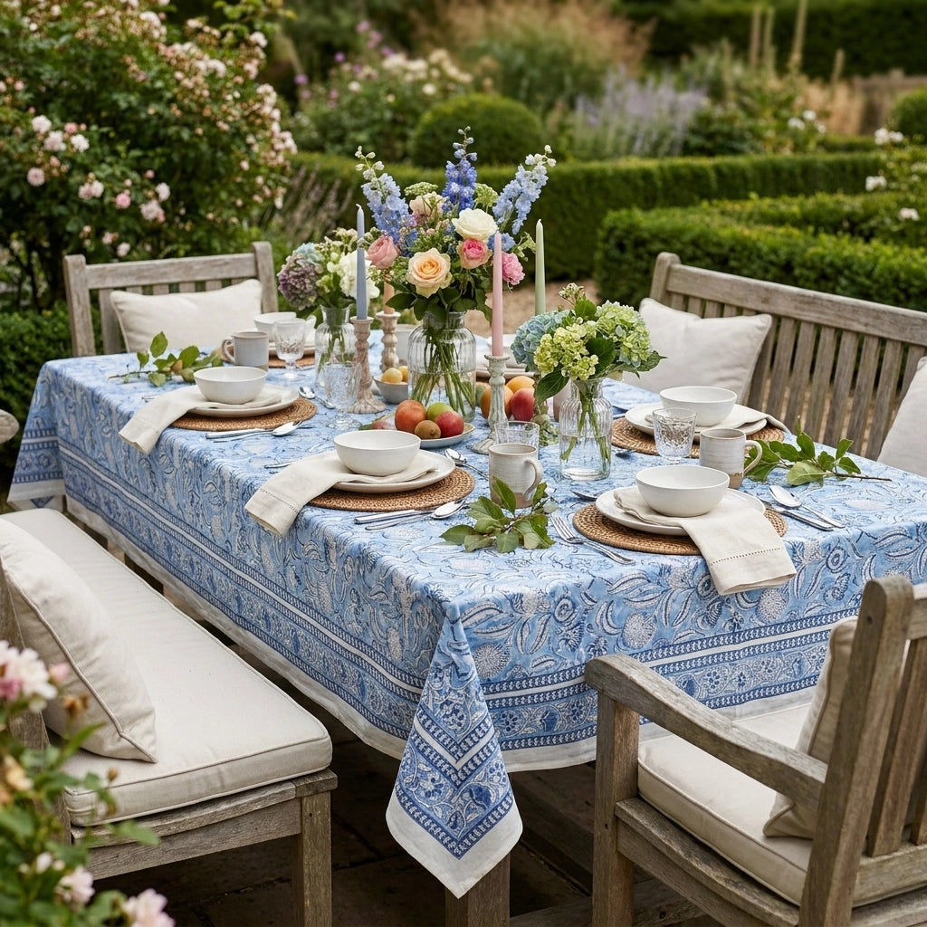 Oversized Cotton Tablecloth For Buffet Tables | Meadow Song Blue 202513