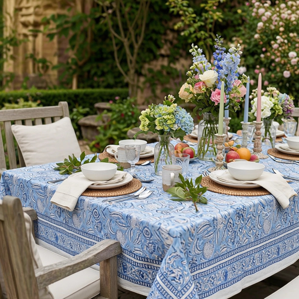 Oversized Cotton Tablecloth For Buffet Tables | Meadow Song Blue 202513