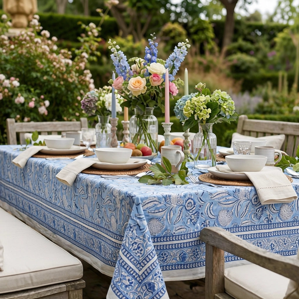 Oversized Cotton Tablecloth For Buffet Tables | Meadow Song Blue 202513