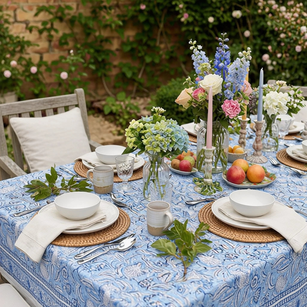 Oversized Cotton Tablecloth For Buffet Tables | Meadow Song Blue 202513