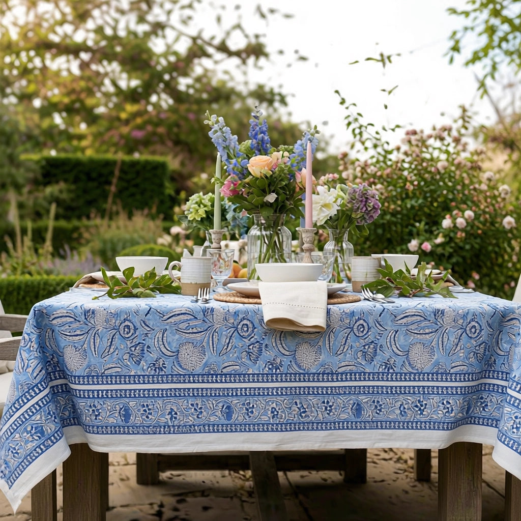 Oversized Cotton Tablecloth For Buffet Tables | Meadow Song Blue 202513
