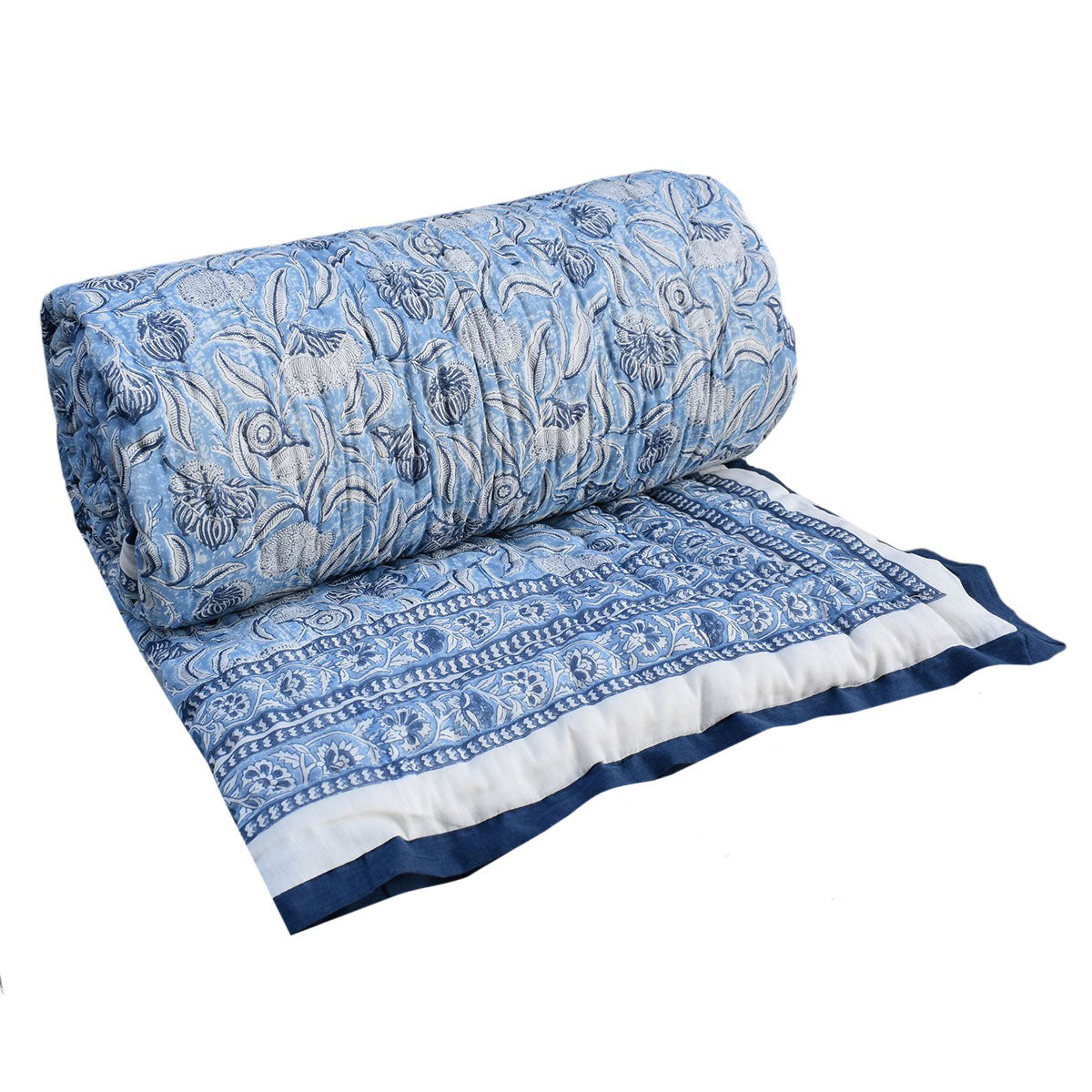 Jaipur Quilt For Single Bed | Meadow Song Blue 202513