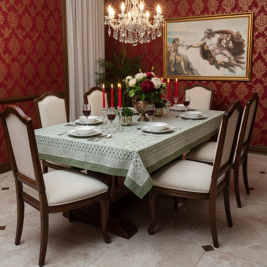 Natural Dye Hand Block Long Tablecloth For Dining | Mogra 202540