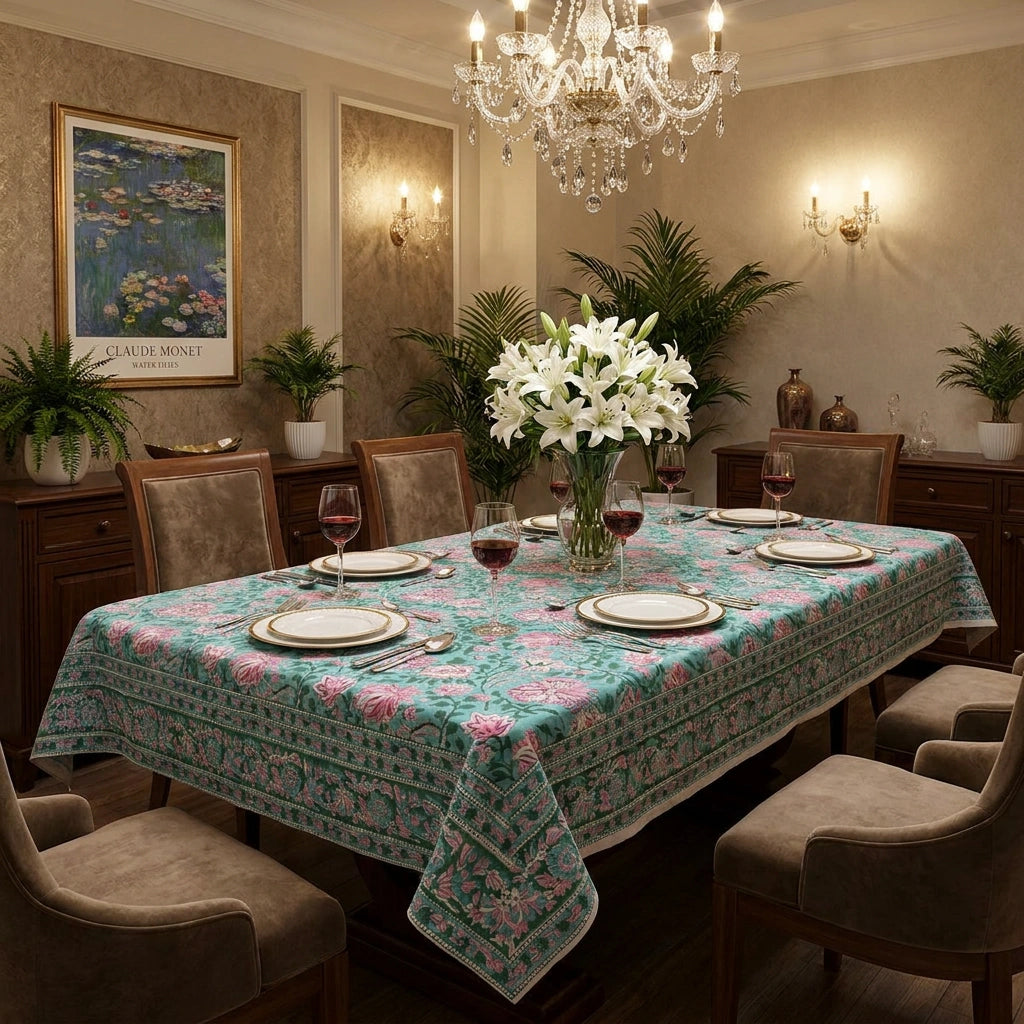 12 Seater Tablecloth ‚ 180x340 cms | Mohini Green Gud 620605