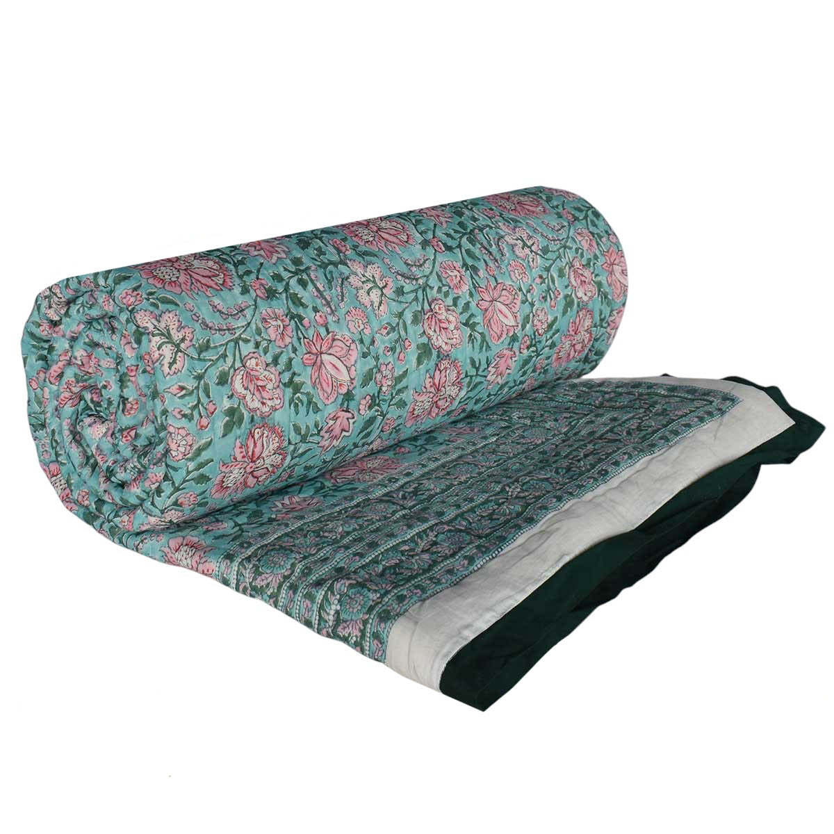 Jaipur Quilt For Double Bed | Mohini Green Gud 620605