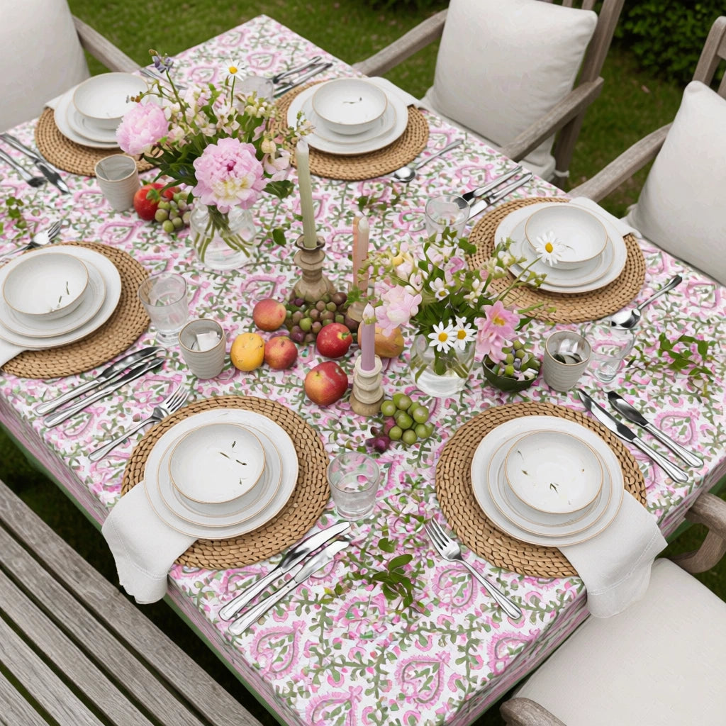 Medium Rectangular Tablecloth | Mughal Pink Green 202520