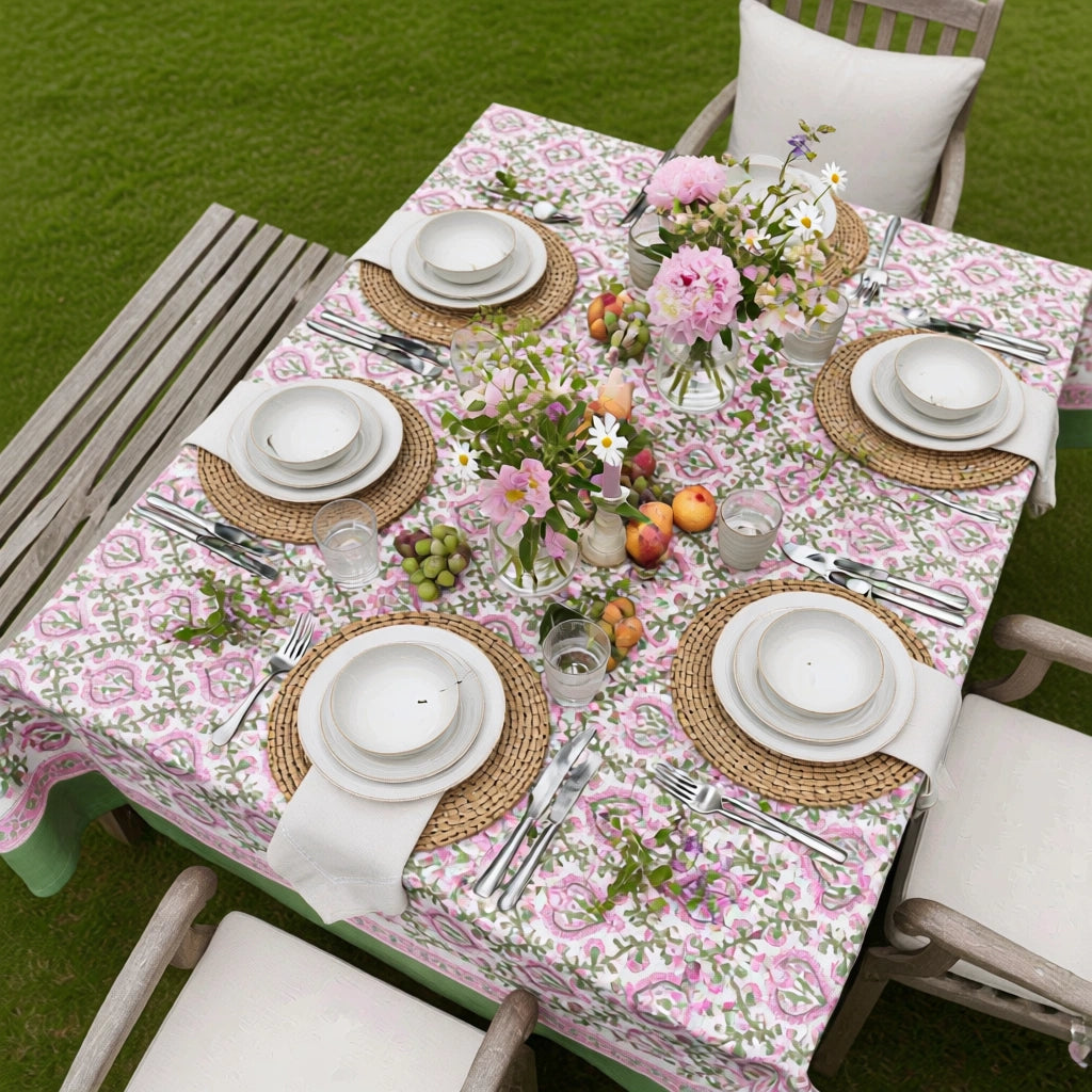 Medium Rectangular Tablecloth | Mughal Pink Green 202520