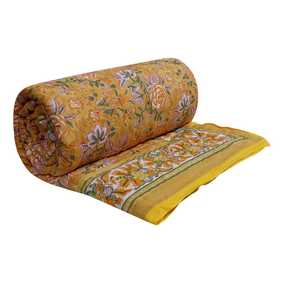 Soft Voile Cotton Reversible Throw | Naya Gulab Mustard 620634