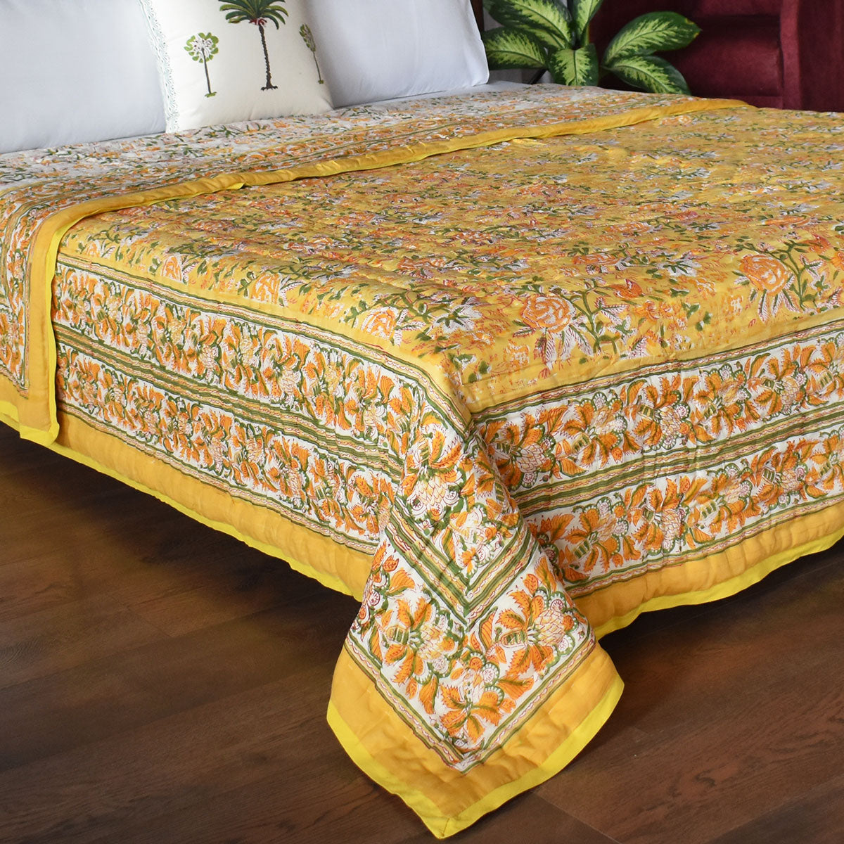 Soft Voile Cotton Reversible Throw | Naya Gulab Mustard 620634