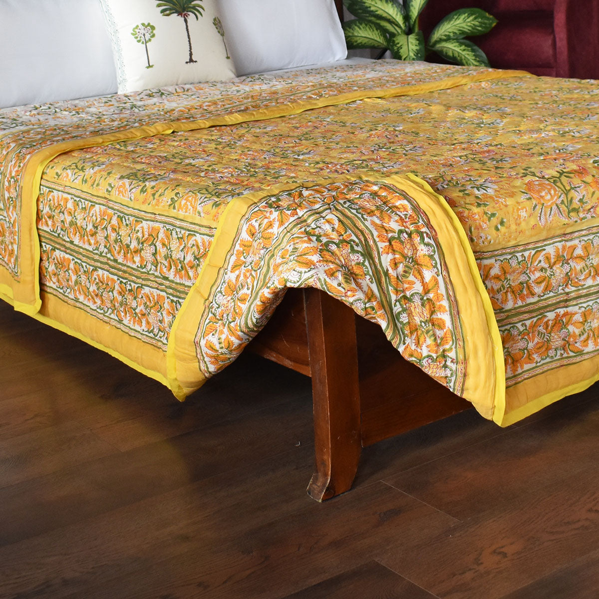 Soft Voile Cotton Reversible Throw | Naya Gulab Mustard 620634