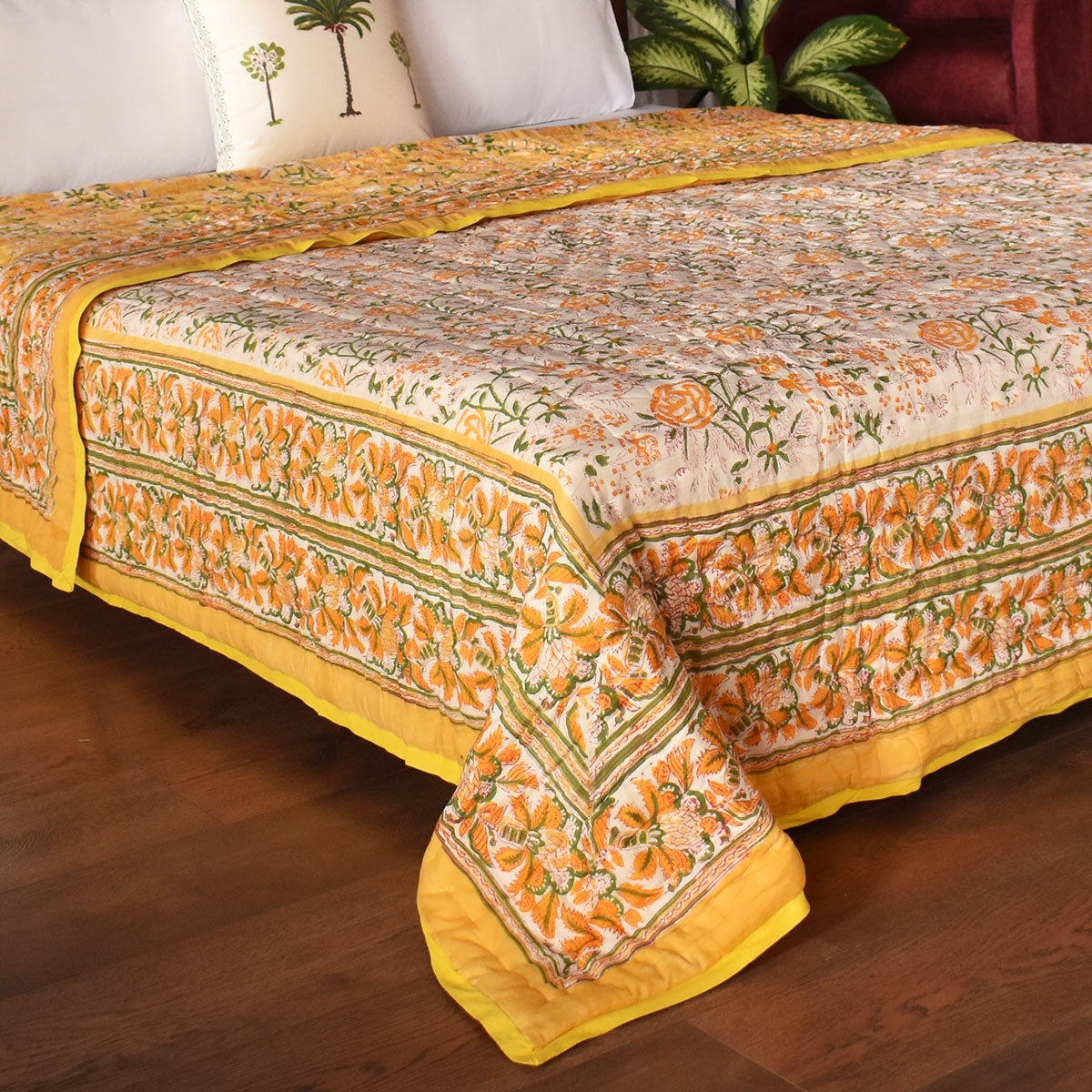 Soft Voile Cotton Reversible Throw | Naya Gulab Mustard 620634