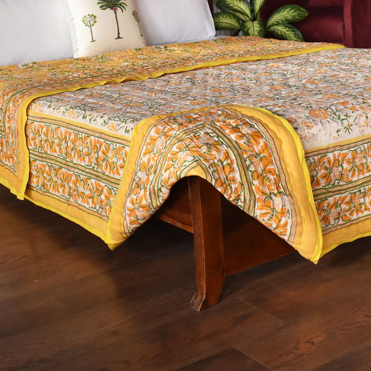 Soft Voile Cotton Reversible Throw | Naya Gulab Mustard 620634