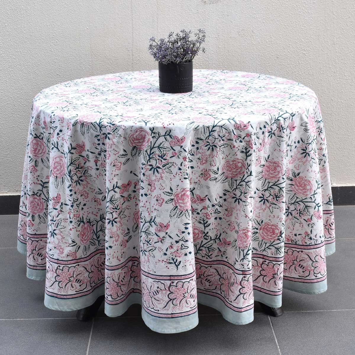 Round Dining Table Cover With Hand Block Designs | Naya Gulab Open 107097