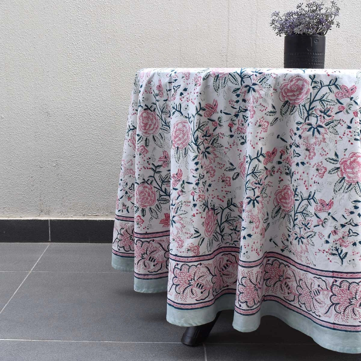 Round Dining Table Cover With Hand Block Designs | Naya Gulab Open 107097