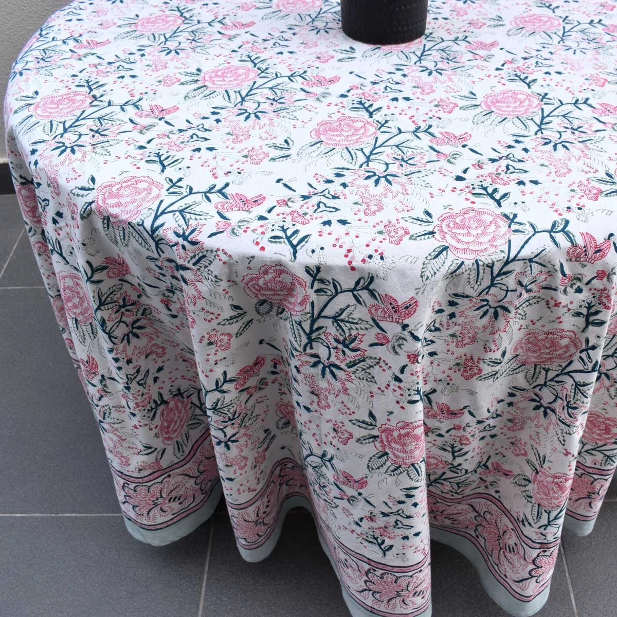 Round Dining Table Cover With Hand Block Designs | Naya Gulab Open 107097