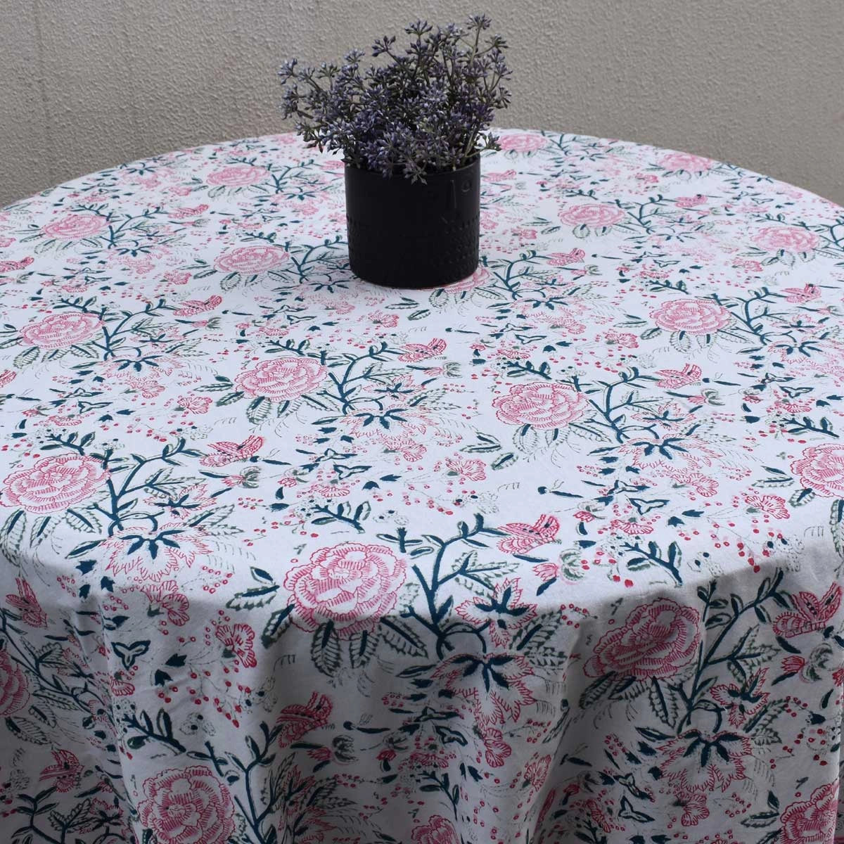 Round Dining Table Cover With Hand Block Designs | Naya Gulab Open 107097