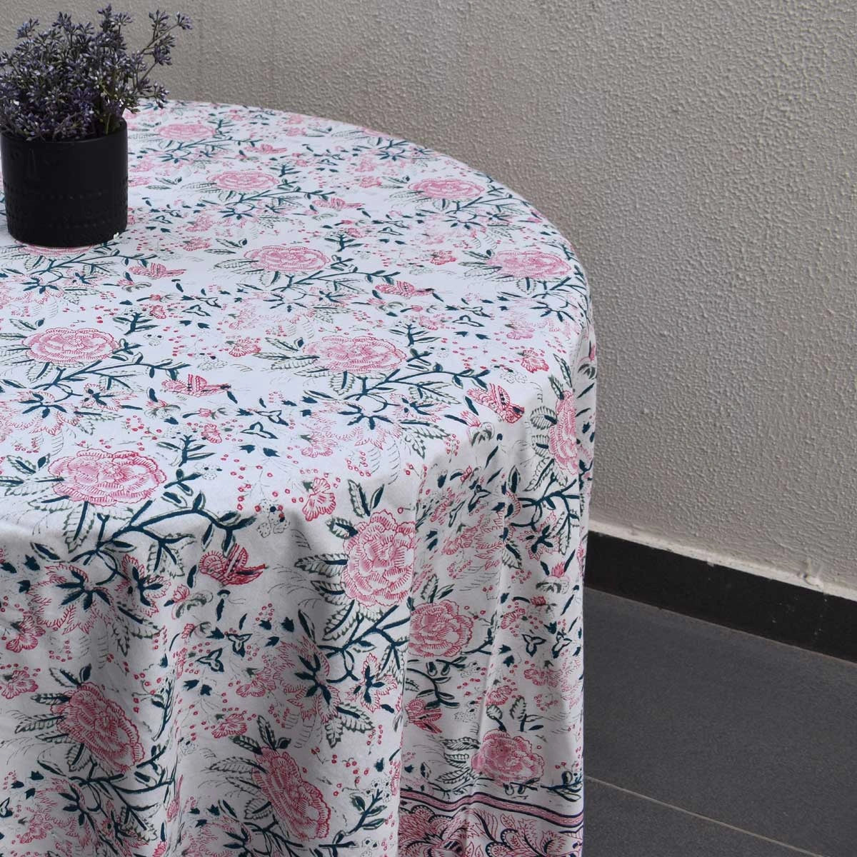 Round Dining Table Cover With Hand Block Designs | Naya Gulab Open 107097