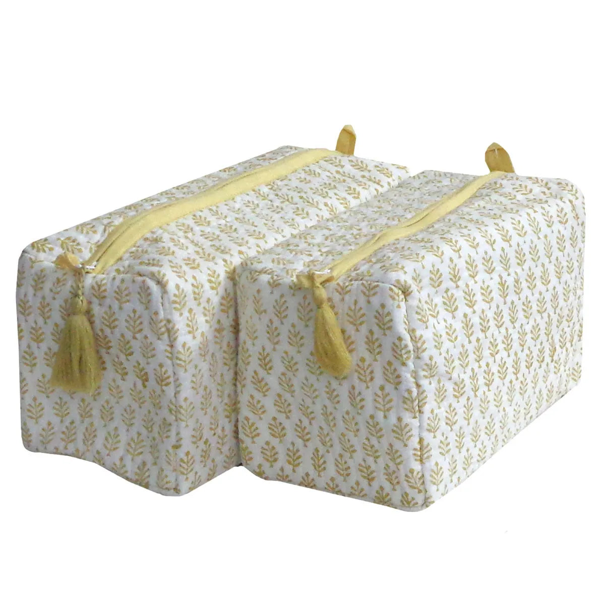 Handcrafted Vanity Bag (Set of 2) | Neem Booti Golden Brown 208276