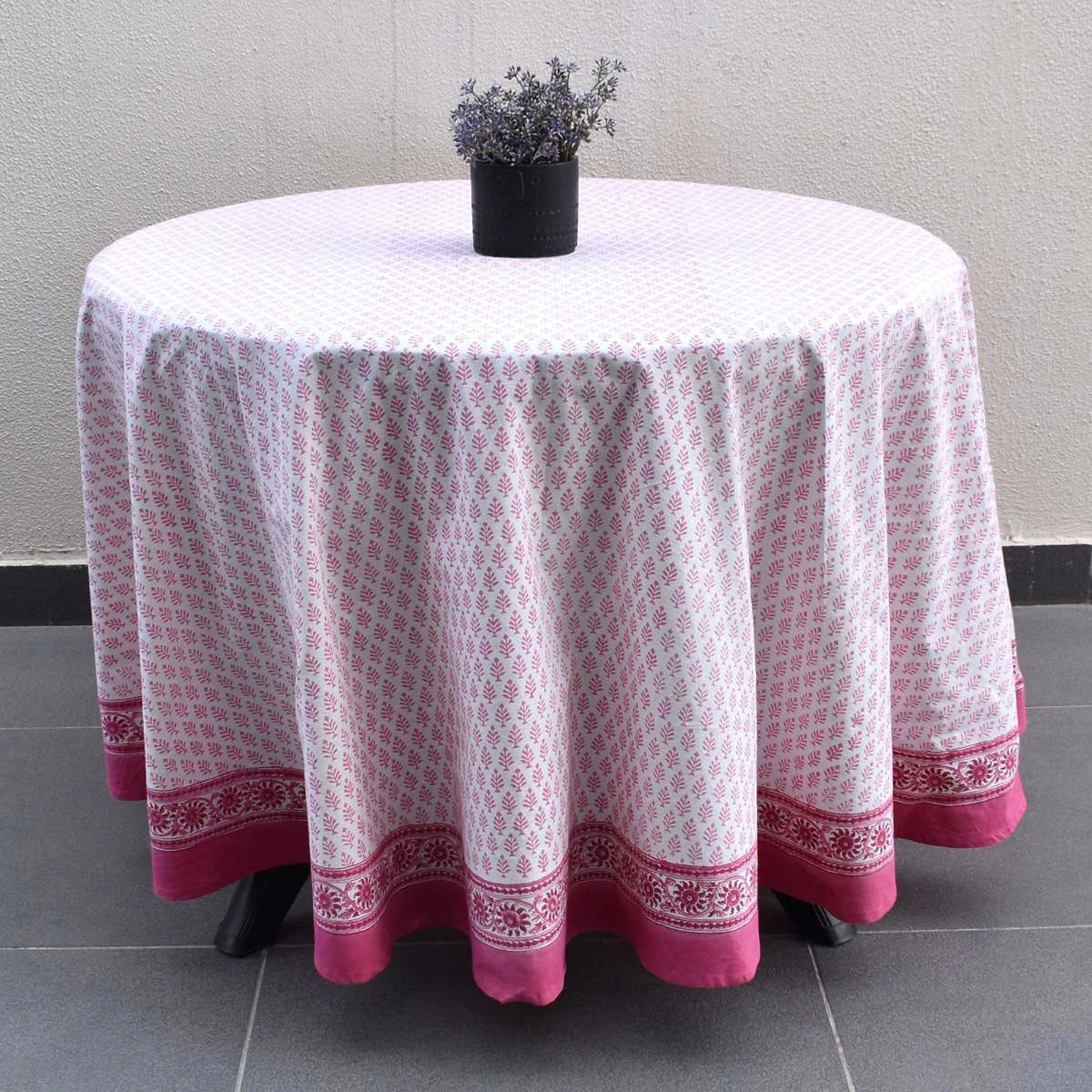 Oversized Round Cotton Tablecloth For Banquet Tables | Neem Carmine Rose 701741