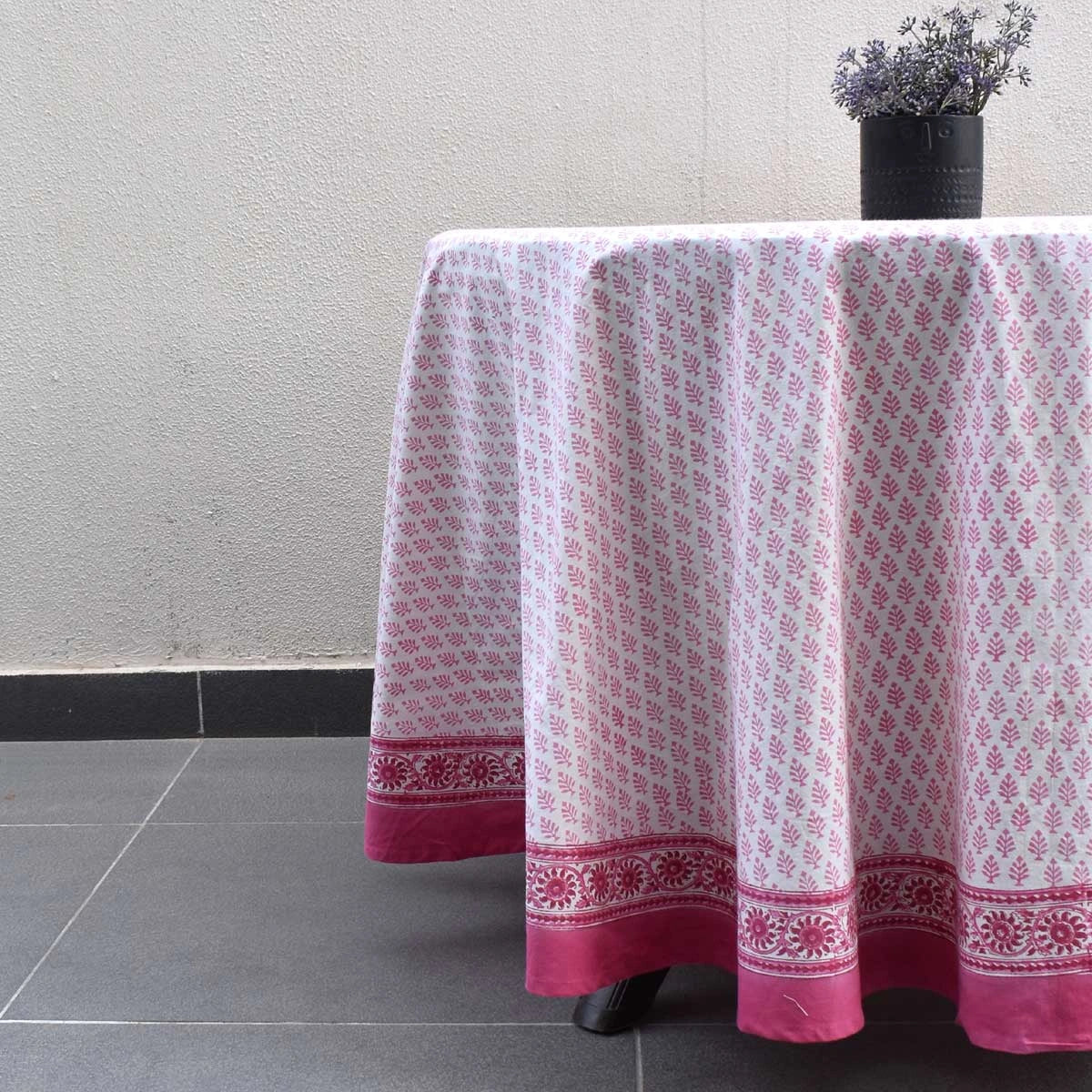 Oversized Round Cotton Tablecloth For Banquet Tables | Neem Carmine Rose 701741