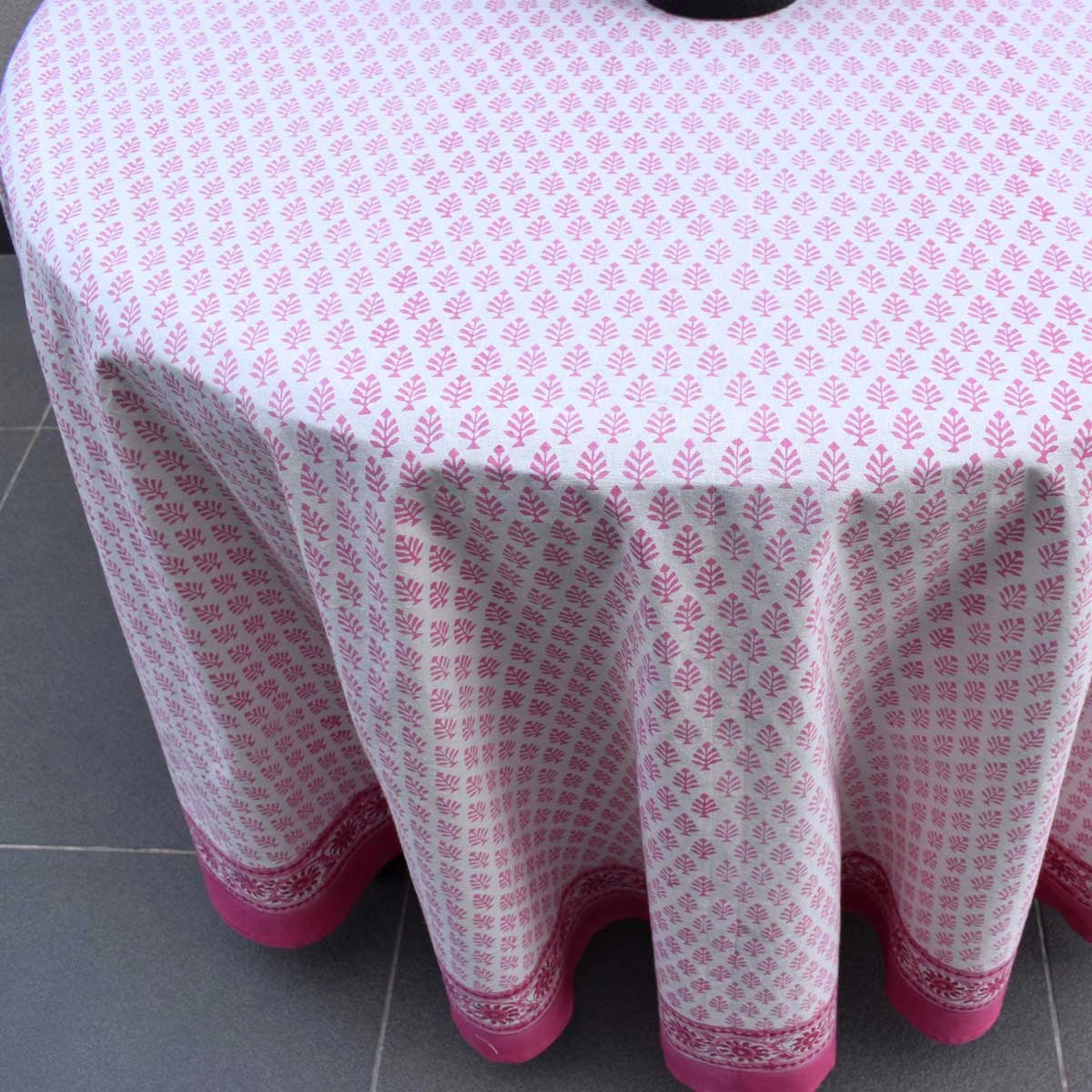 Oversized Round Cotton Tablecloth For Banquet Tables | Neem Carmine Rose 701741