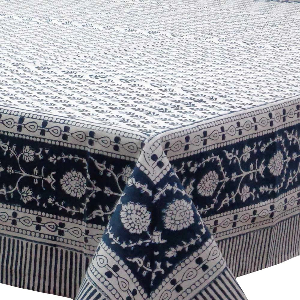 60 X 90 Inch Cotton Tablecloth With Ethnic Prints | Neem Majolika 102625
