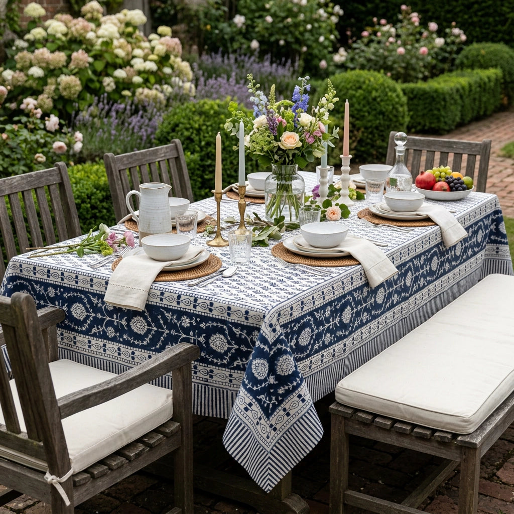 60 X 90 Inch Cotton Tablecloth With Ethnic Prints | Neem Majolika 102625