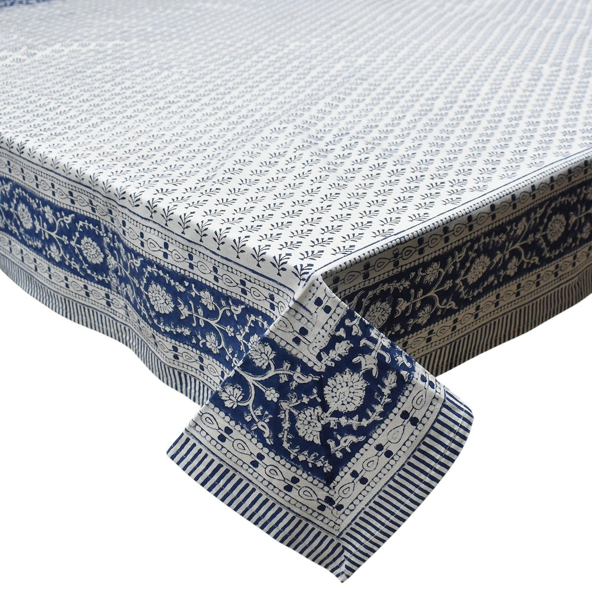 Hand Block Printed Cotton Tablecloth 150x220 cms | Neem Navy Blue 208336