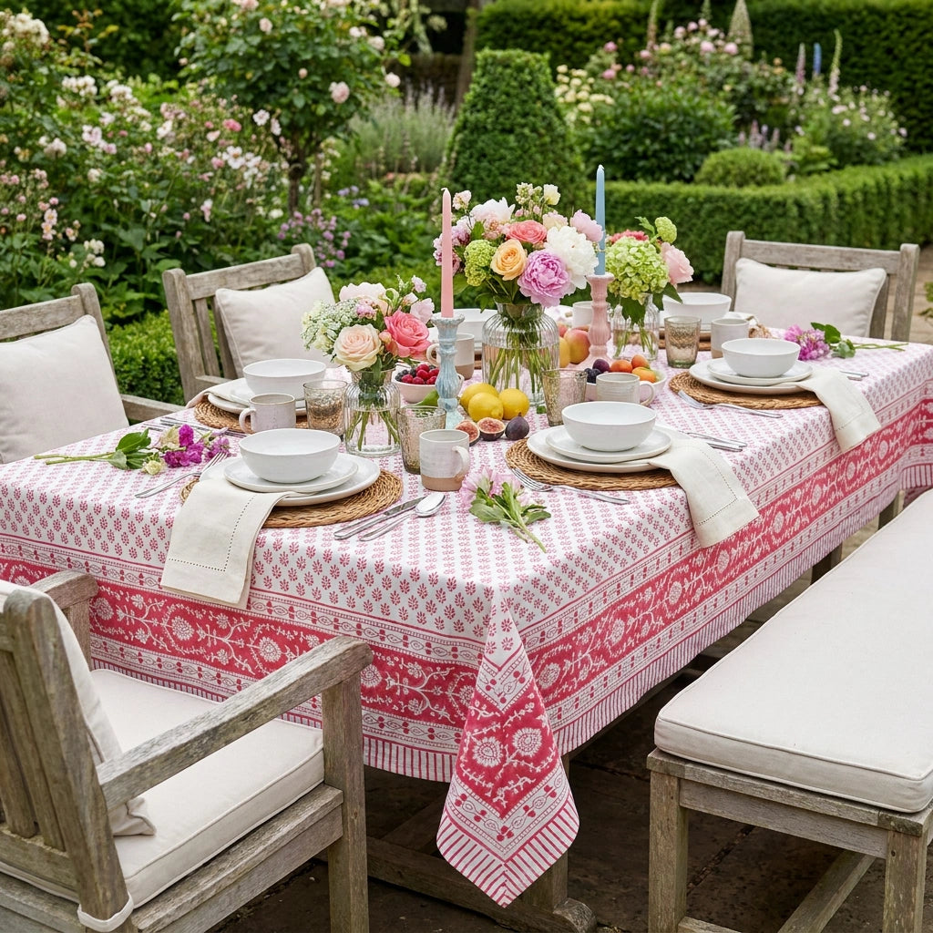 6-8 Seater Large Tablecloth With Floral Prints | Neem Raspberry 204714